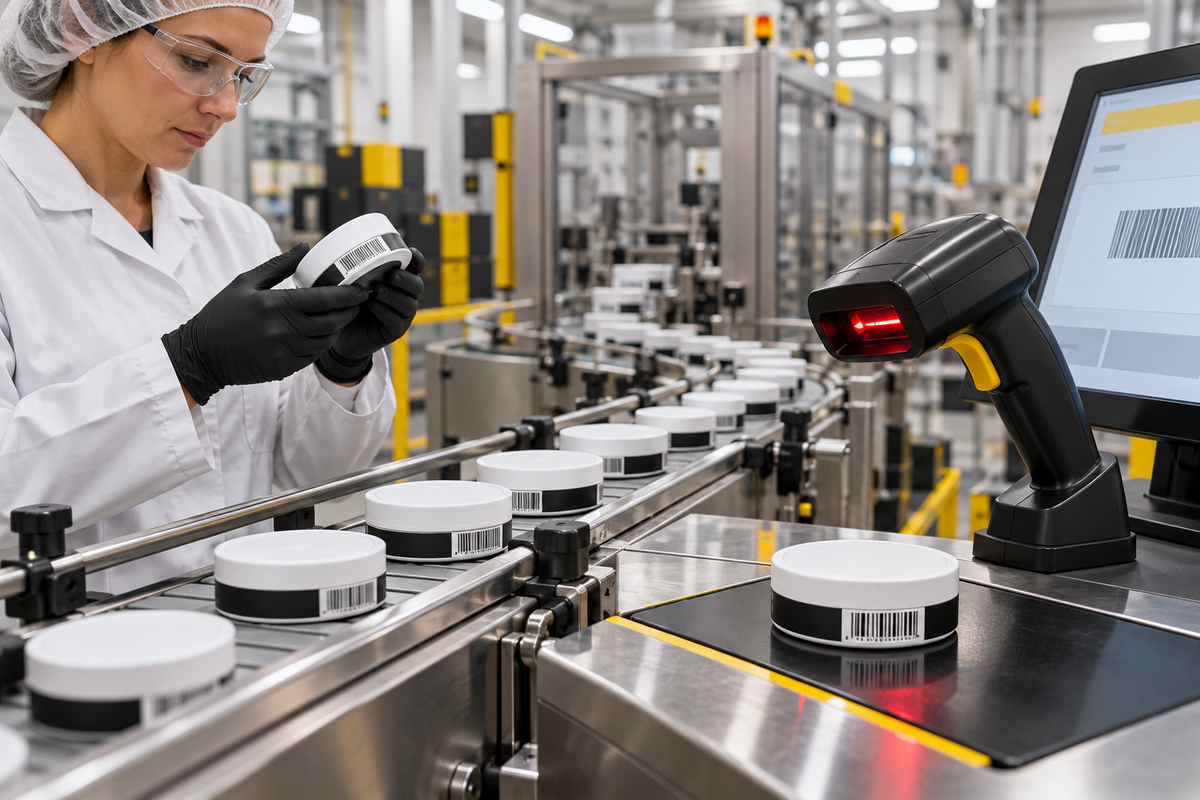 Caffeine pouch retail barcode readiness on a production line