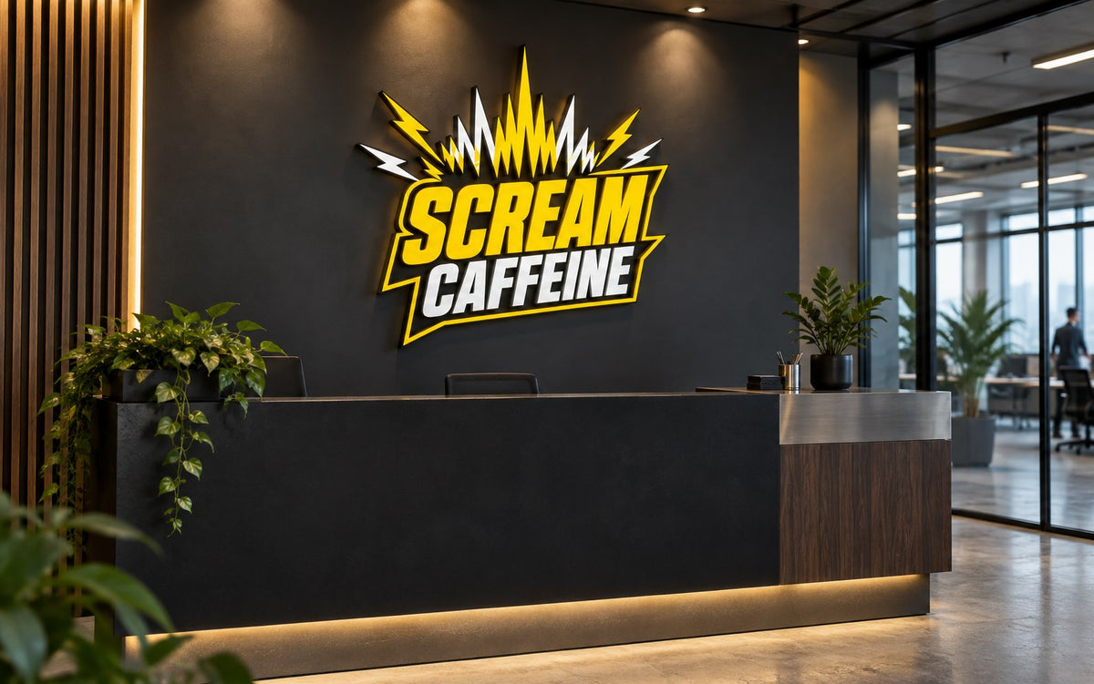 Scream Caffeine branded reception area